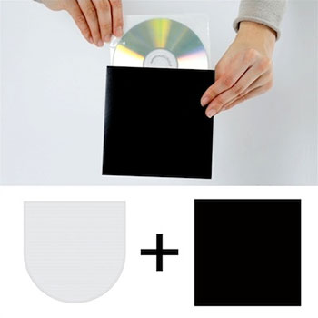 CD紙ジャケット 厚紙製 黒＋不織布内袋 50組セット